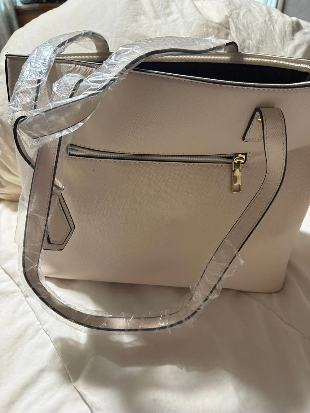 Cream Tote Bag Set - Cream Handbag with Wallet and Pouch